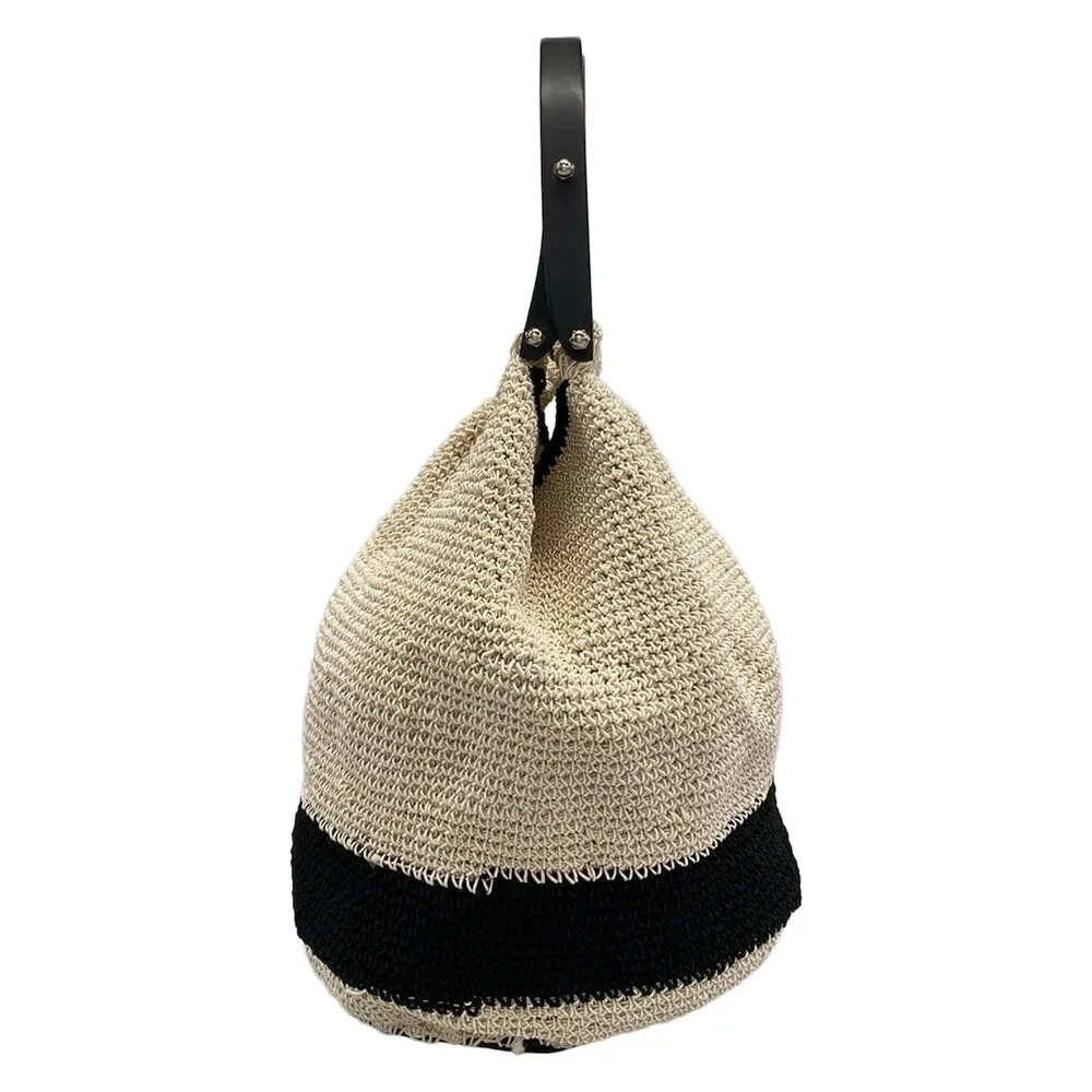 Chanel Handbag Cream Black Cotton Plastic